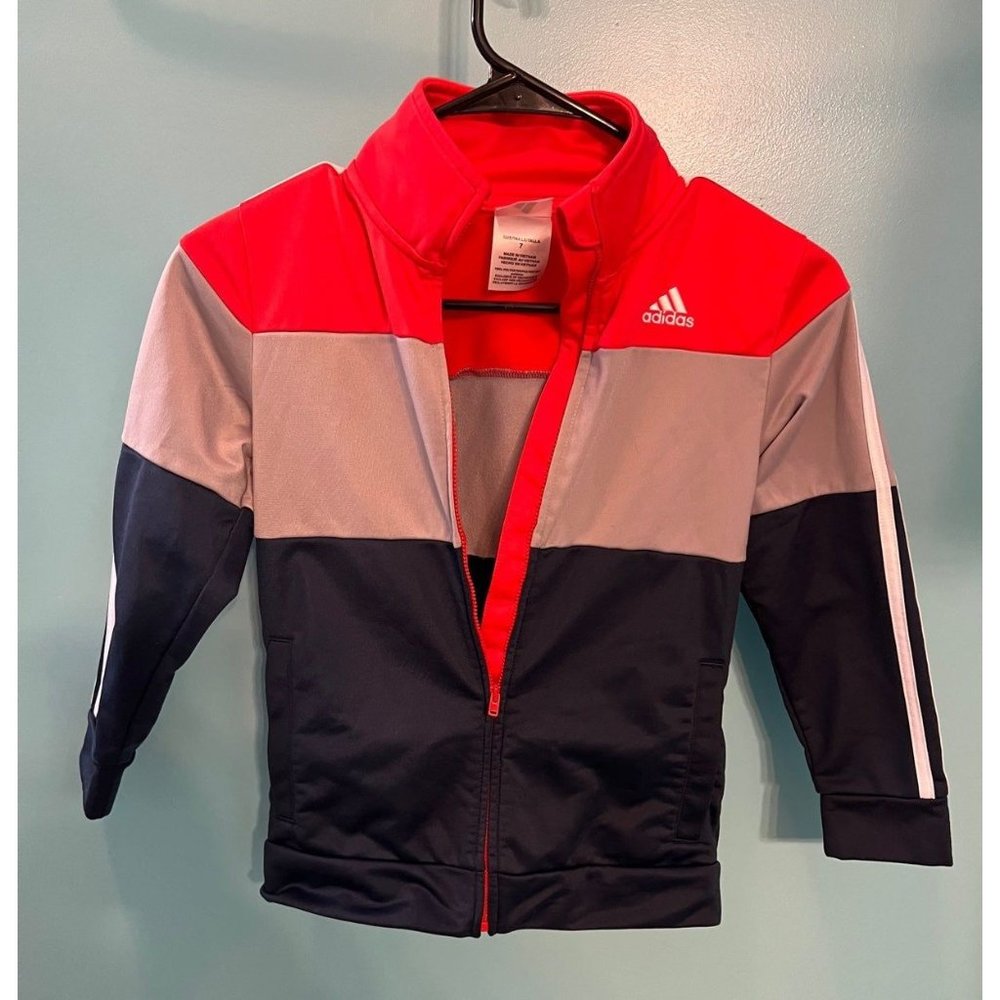 Adidas Jacket Boys Size 7 Color Blue/Gray/Orange